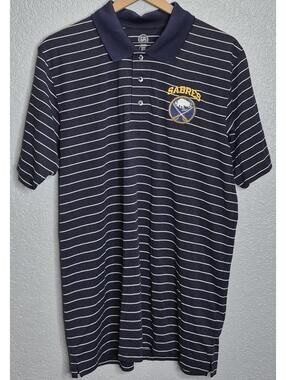 Buffalo Sabres NHL Knights Apparel Polo Shirt Mens Large Navy Striped Sample